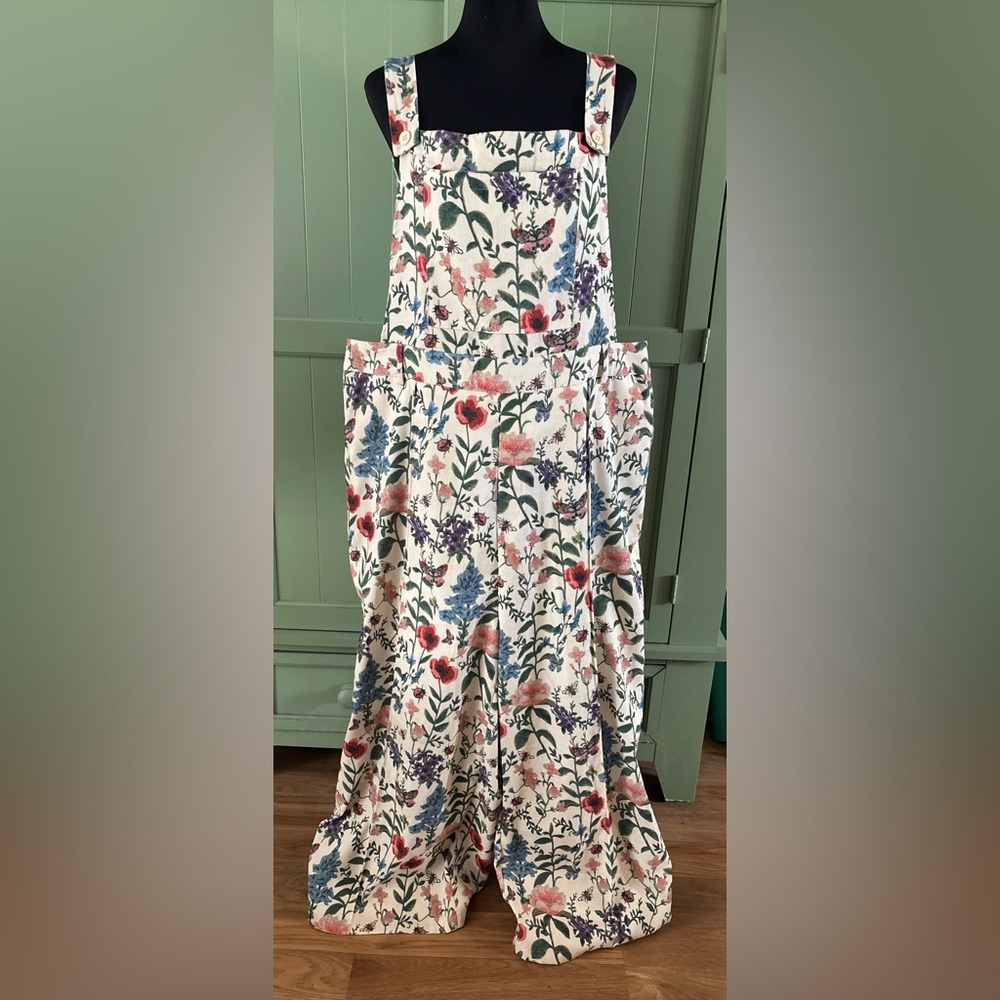 Cider Floral Corduroy Overalls w/ Adjustable Straps